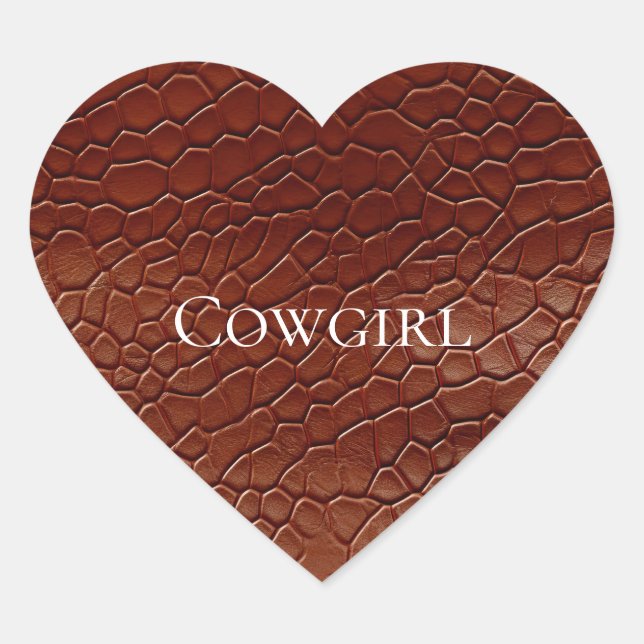 Western Brown Leather Look Animal Herz-Aufkleber (Vorderseite)