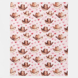 Western Brown Pink Cowgirl Hats Hearts Fleecedecke