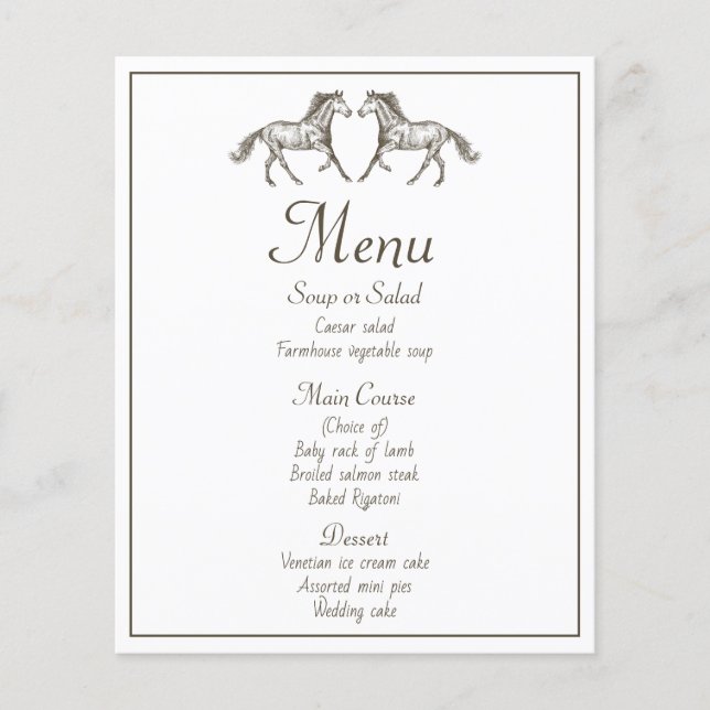 Western Brown Wedding Menu Rustikales Party (Vorderseite)