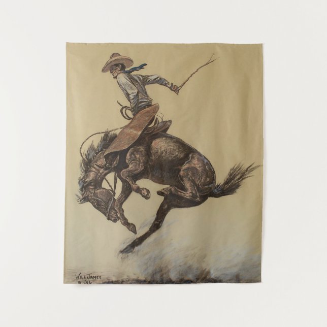 Western "Bucking Horse" von Will James Wandteppich (Vorderseite)
