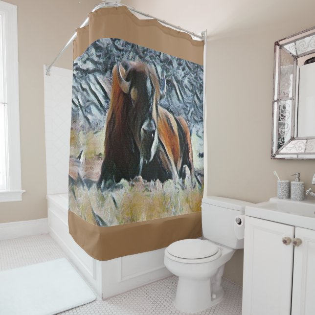 Western Buffalo Design Wohngestaltung Badezimmer Duschvorhang (Beispiel)