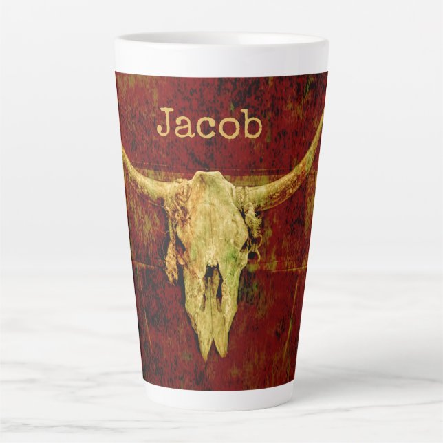 Western Bull Skull Country Braun Rustikale Grunge  Milchtasse (Vorderseite)