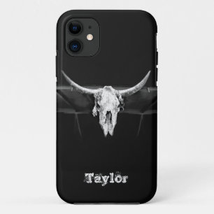 Western Bull Skull Schwarz und Weiß Alt Rustikal Case-Mate iPhone Hülle