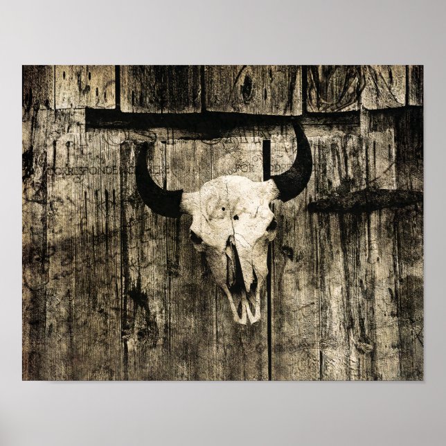 Western Bull Skull Vintag Stallbraun Rustikales Ho Poster (Vorne)