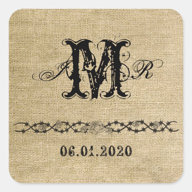 Western Burlap Monogram Aufkleber (Vorderseite)