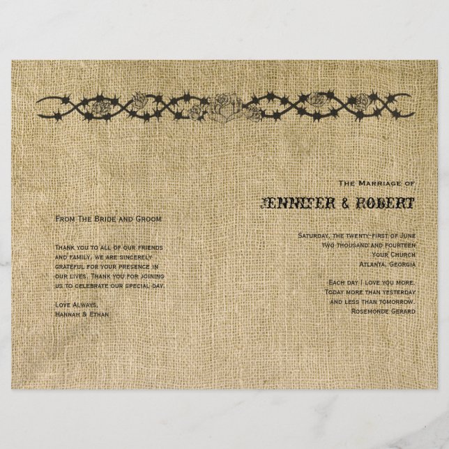 Western Burlap Wedding Programm (Vorderseite)
