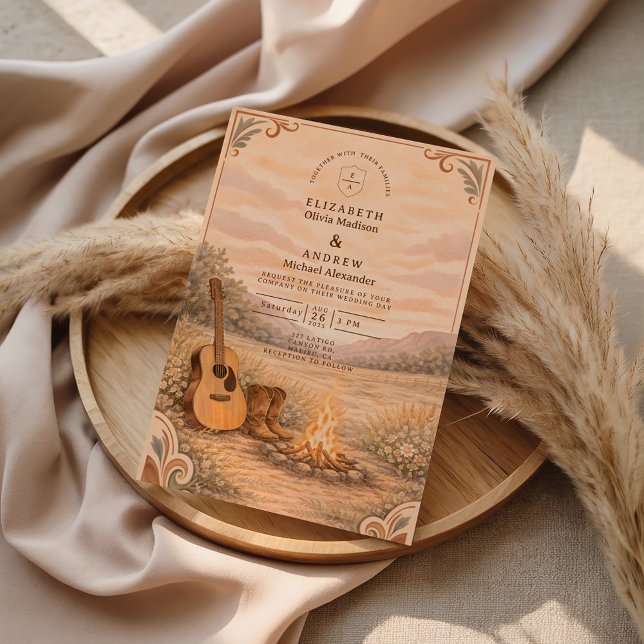 Western Campfire Guitar Meadow Wedding Einladung (Von Creator hochgeladen)
