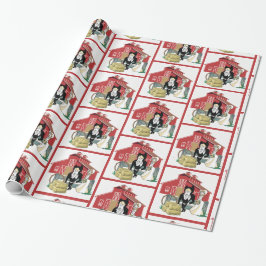 Western Cartoon Wedding Couple Ranch Scene Barn Geschenkpapier