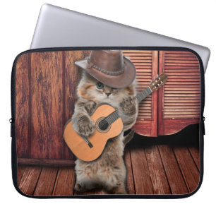 Western Cat Cowboy Musiker mit Gitarre Laptopschutzhülle