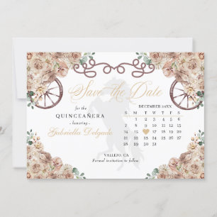 Western Champagne Gold Quinceñera Save the Date Einladung