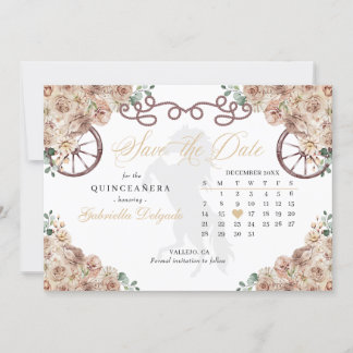 Western Champagne Gold Quinceñera Save the Date Einladung