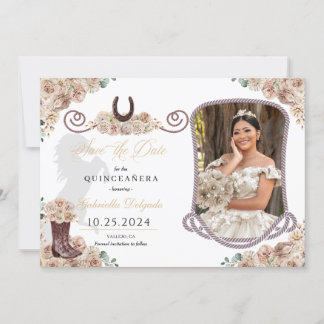 Western Champagne Quinceañera Save the Date Foto Einladung