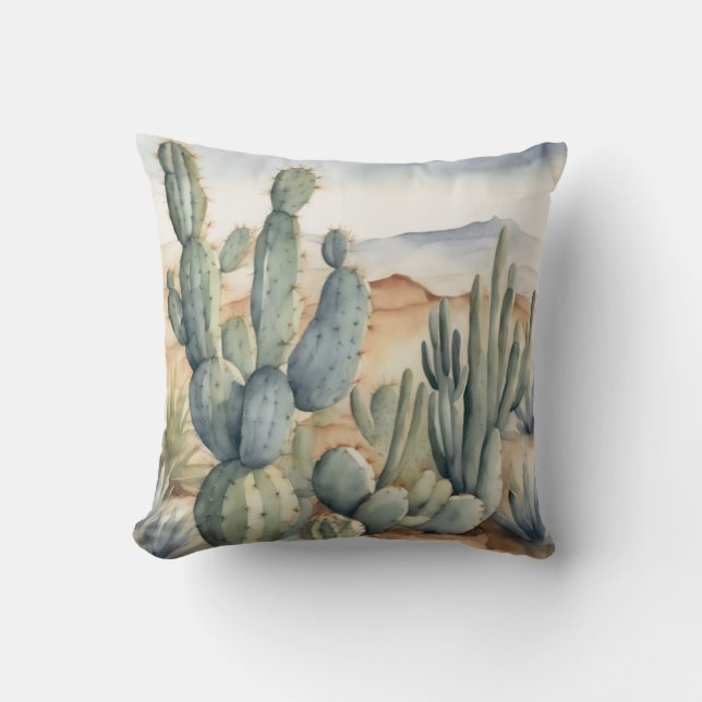 Western Charm Cactus Watercolor Decorative Kissen (Vorderseite)