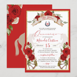 Western Charro Apple Rote Pferde Quinceanera Einladung