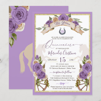 Western Charro Lavender Rose Pferde Quinceanera Einladung