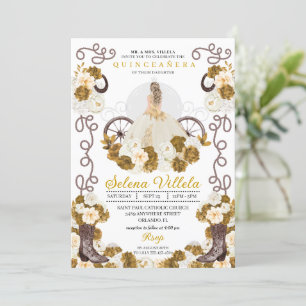 Western Charro Princess Ivory & Gold Quinceañera Einladung