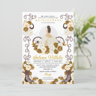 Western Charro Princess Ivory & Gold Quinceañera Einladung