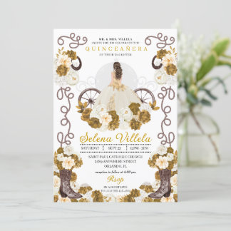 Western Charro Princess Ivory & Gold Quinceañera Einladung