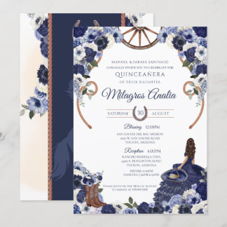 Western Charro Quinceanera, Rustikaler Navy Blue F Einladung
