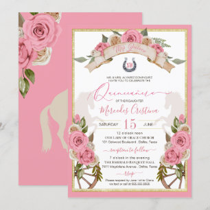 Western Charro Rosa Roses Roses Quinceañera Einladung