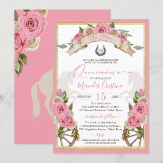 Western Charro Rosa Roses Roses Quinceañera Einladung