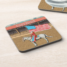 Western Cheyenne Rodeo Cowgirl American Flag Getränkeuntersetzer