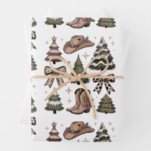 Western Christmas Coquette Bow Cowboy Cowgirl Boot Geschenkpapier Set