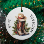 Western Christmas Cowboy Boots Name Keramik Ornament<br><div class="desc">Dieses Design kann durch Auswahl der Option Design bearbeiten personalisiert werden. Sie können auch auf andere Gegenstände übertragen. Kontaktieren Sie mich unter colorflowcreations@gmail.com oder nutzen Sie die Chat-Option oben auf der Seite, wenn Sie dieses Design auf einem anderen Produkt haben möchten oder Hilfe bei diesem Design benötigen. Sehen Sie mehr...</div>