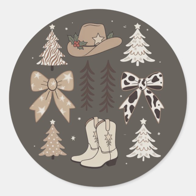 Western Christmas Cowboy Country Rodethetics Runder Aufkleber (Vorderseite)