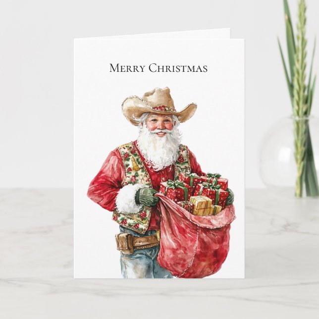 Western Christmas Cowboy Santa Karte (Vorderseite)