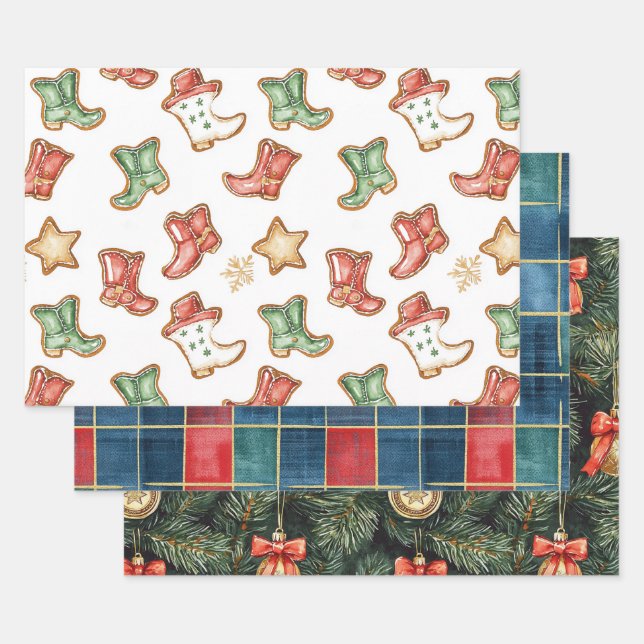 Western Christmas Cowgirl Cowboy Geschenkpapier Set (Set)