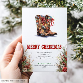 Western Christmas greeting card with cowboy boots Feiertagskarte