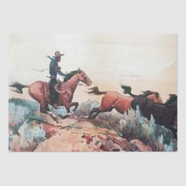 Western "Come A-Runnin" Kunst von Maynard Dixon Seidenpapier (Vorderseite)