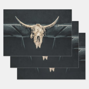 Western Country Beige Grau Rustikale Bullkuhschäde Geschenkpapier Set