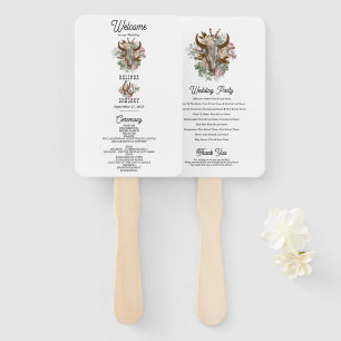 Western Country Boho Kuh Skull Hochzeitsprogramm Fächer