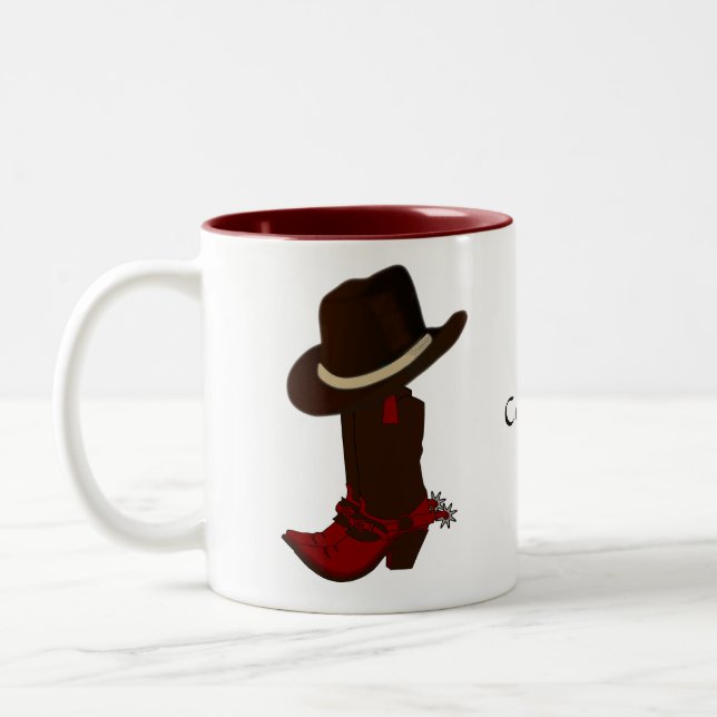 Western Country Brown Hat & Boots Zwei-Tonen-Kaffe Zweifarbige Tasse (Links)