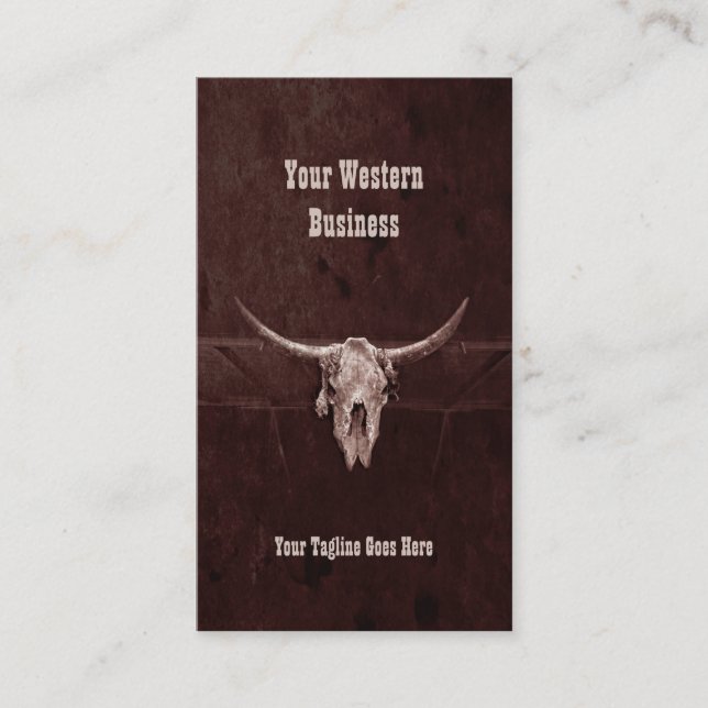 Western Country Brown Rustic Cowboy Bull Skull Visitenkarte (Vorderseite)