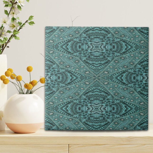 Western Country Cowboy Aquamarin Türkis Leather Fliese (Western Country Cowboy Teal Turquoise Leather Ceramic Tile)