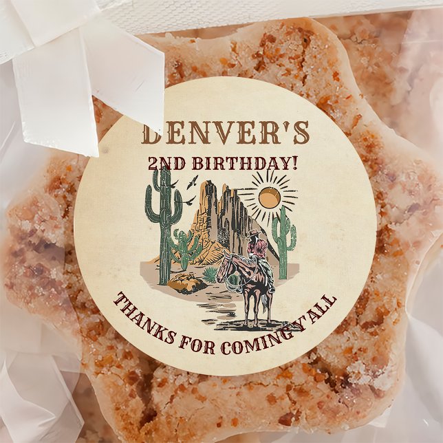 Western Country Cowboy Birthday Danke Runder Aufkleber (Von Creator hochgeladen)