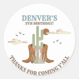 Western Country Cowboy Birthday Danke Runder Aufkleber