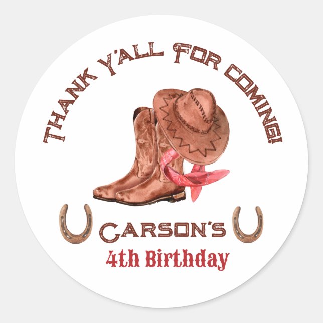 Western Country Cowboy Birthday Danke Runder Aufkleber (Vorderseite)