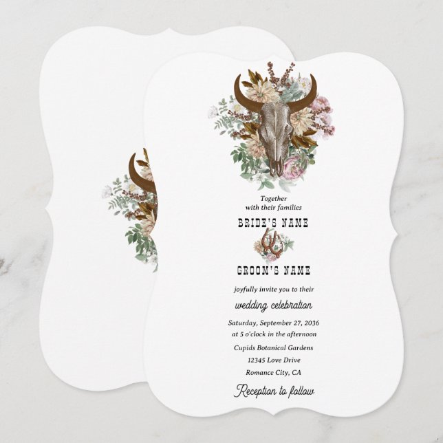 Western Country Cowboy Boho Kuh Skull Hochzeit Einladung (Vorne/Hinten)
