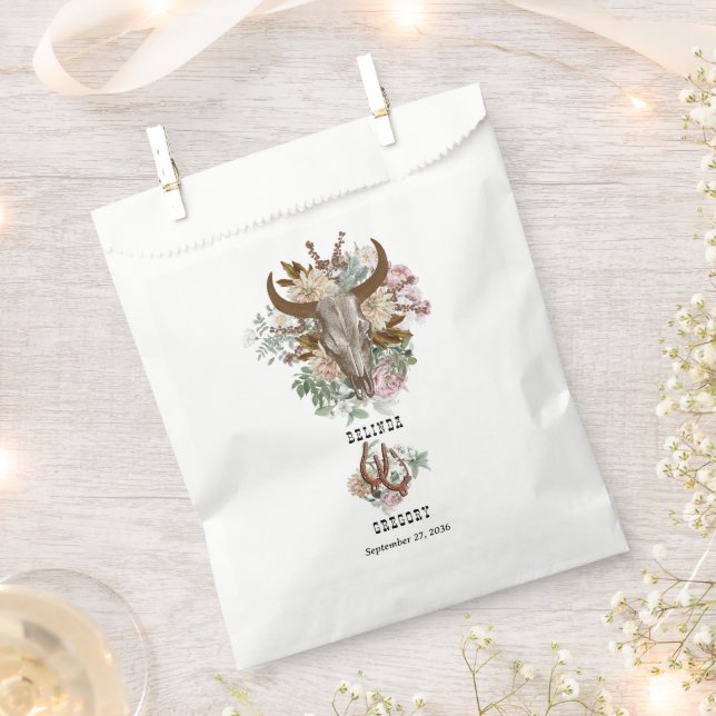 Western Country Cowboy Boho Kuh Skull Hochzeit Geschenktütchen (Ausgeschnitten)