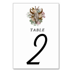 Western Country Cowboy Boho Kuh Skull Hochzeit Tischnummer