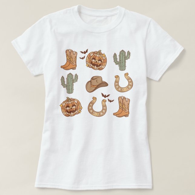 Western Country Cowboy Boot Pumpween Halloween T-Shirt (Design vorne)