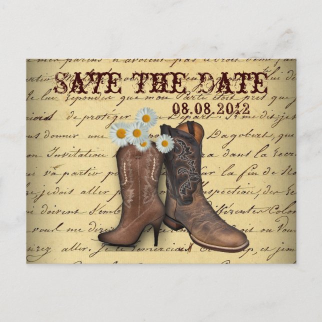 Western Country Cowboy Hochzeit speichern Sie das  Ankündigungspostkarte (Vorderseite)