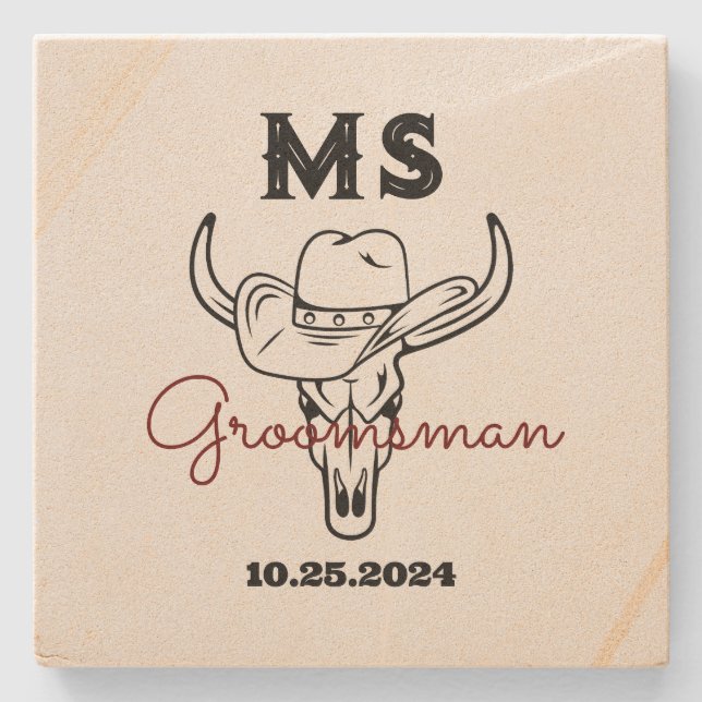 Western Country Cowboy Monogram Trauzeuge Trauzeug Steinuntersetzer (Vorderseite)