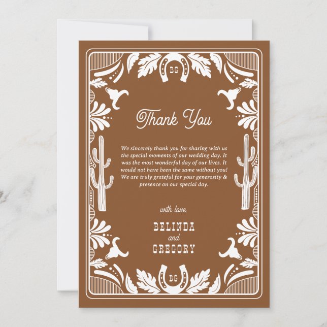 Western Country Cowboy Rustic Wedding Brown Dankeskarte (Vorderseite)