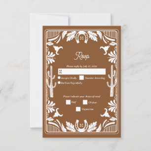 Western Country Cowboy Rustic Wedding Brown RSVP Karte