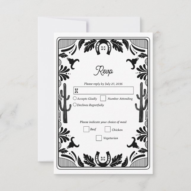 Western Country Cowboy Rustikale Hochzeit RSVP Karte (Vorderseite)